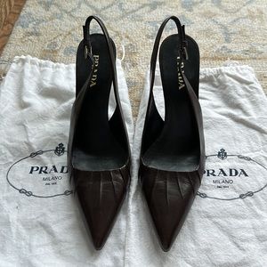 Prada Brown Leather Slingback Pumps Size IT 38 1/2